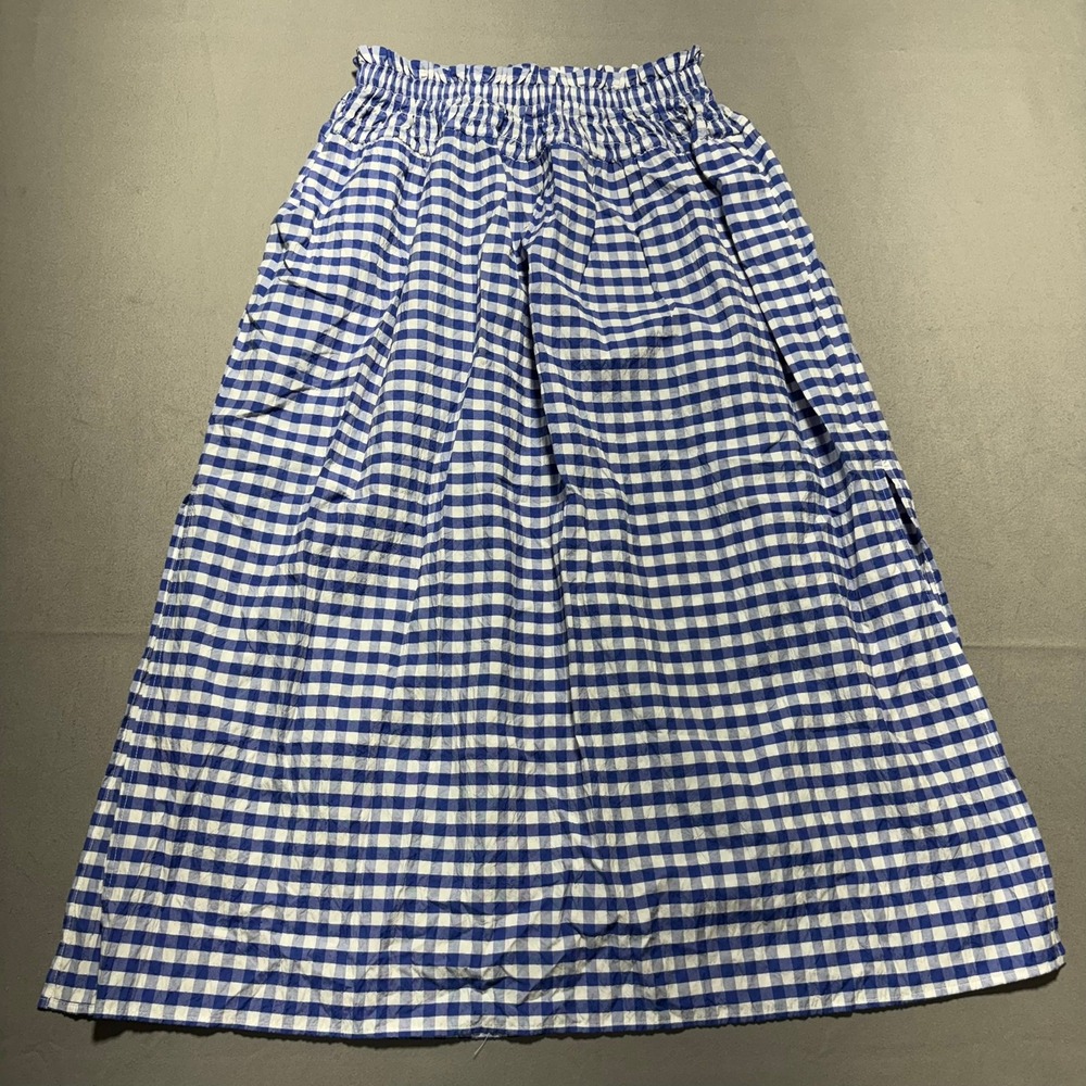 Universal Thread Blue Gingham Smocked Waist Midi Skirt with Pockets Size M